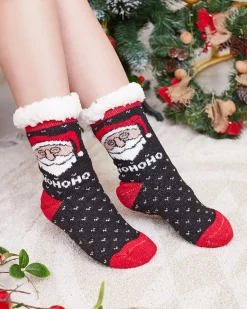 Outlet Czarne damskie skarpetki ze świątecznym wzorem Skarpetki