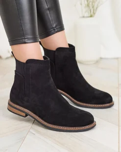 Clearance Czarne damskie botki a'la sztyblety z eko-zamszu Veysi Sztyblety|Botki Na Płaskim Obcasie