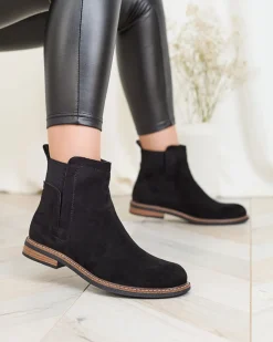Clearance Czarne damskie botki a'la sztyblety z eko-zamszu Veysi Sztyblety|Botki Na Płaskim Obcasie
