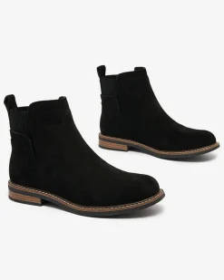 Clearance Czarne damskie botki a'la sztyblety z eko-zamszu Veysi Sztyblety|Botki Na Płaskim Obcasie