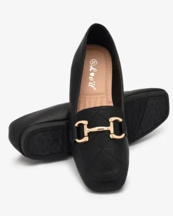 New Czarne damskie pikowane mokasyny ze złotą ozdobą Wetifa Mokasyny Na Płaskiej Podeszwie