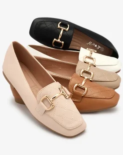 New Czarne damskie pikowane mokasyny ze złotą ozdobą Wetifa Mokasyny Na Płaskiej Podeszwie