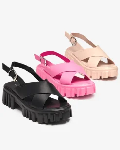 Sale Czarne damskie sandały na masywnej podeszwie Otida Buty Na Wielkie Wyjście|Sandały Na Słupku