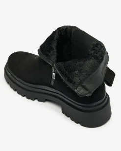 Sale Czarne damskie botki z ozdobnym paskiem Doasa Botki Z Delikatnym Ociepleniem|Botki Na Płaskim Obcasie