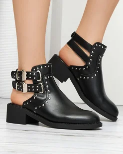 Online Czarne damskie botki z wycięciami Dlagona Botki Bez Ocieplenia|Botki Na Płaskim Obcasie