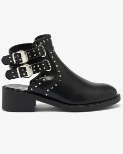 Online Czarne damskie botki z wycięciami Dlagona Botki Bez Ocieplenia|Botki Na Płaskim Obcasie