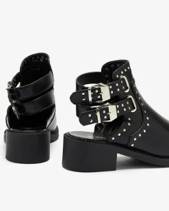 Online Czarne damskie botki z wycięciami Dlagona Botki Bez Ocieplenia|Botki Na Płaskim Obcasie