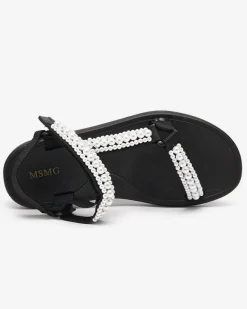 Sale Czarne damskie sportowe sandały z perełkami Dotiss Sandały Płaskie