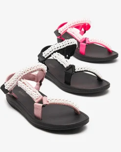 Sale Czarne damskie sportowe sandały z perełkami Dotiss Sandały Płaskie