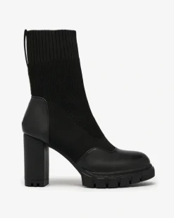 Outlet Czarne damskie botki na wyższym obcasie Flexi Booties Botki Bez Ocieplenia|Botki Na Słupku