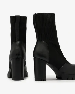 Outlet Czarne damskie botki na wyższym obcasie Flexi Booties Botki Bez Ocieplenia|Botki Na Słupku