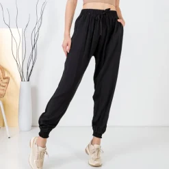Online Czarne damskie spodnie haremki Spodnie Materiałowe