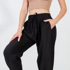Online Czarne damskie spodnie haremki Spodnie Materiałowe