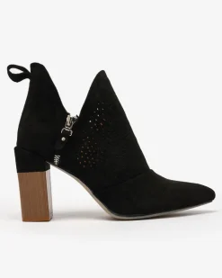 New Czarne damskie botki na wyższym słupku Swerros Botki Bez Ocieplenia|Botki Na Słupku