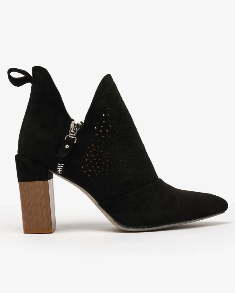 New Czarne damskie botki na wyższym słupku Swerros Botki Bez Ocieplenia|Botki Na Słupku