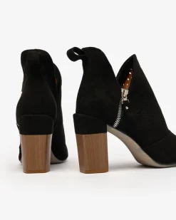 New Czarne damskie botki na wyższym słupku Swerros Botki Bez Ocieplenia|Botki Na Słupku