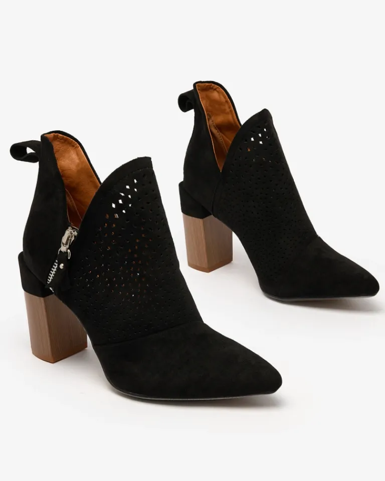 New Czarne damskie botki na wyższym słupku Swerros Botki Bez Ocieplenia|Botki Na Słupku