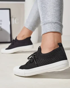 Sale Czarne damskie prążkowane trampki Manfer Trampki