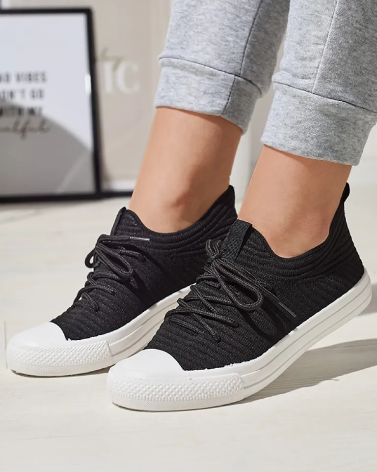 Sale Czarne damskie prążkowane trampki Manfer Trampki