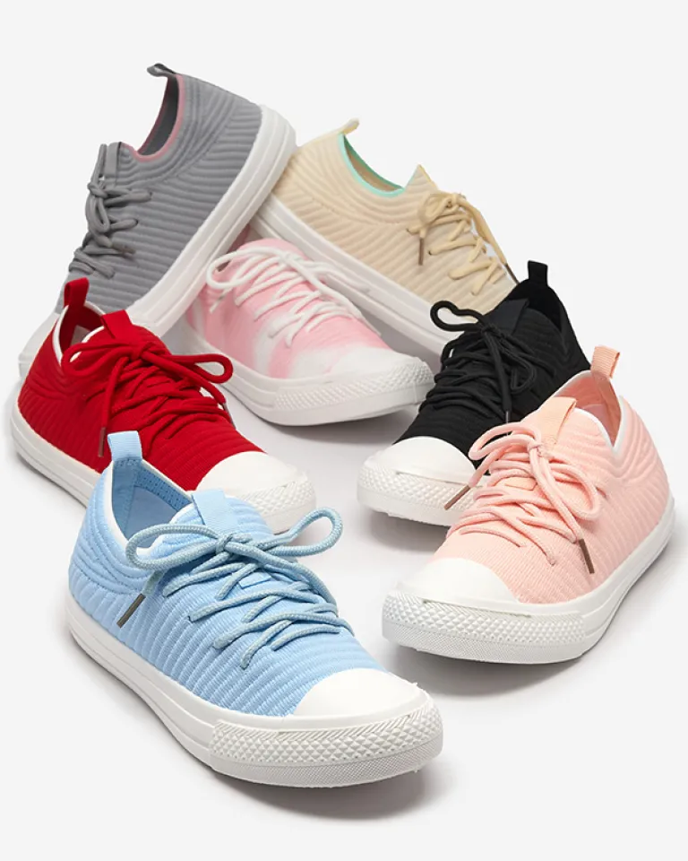 Sale Czarne damskie prążkowane trampki Manfer Trampki