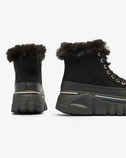 Discount Czarne damskie sznurowane buty a'la śniegowce na platformie Neatesa Śniegowce|Botki Z Grubym Ociepleniem