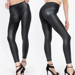 Czarne damskie eko-skórzane tregginsy Eko Skórzane