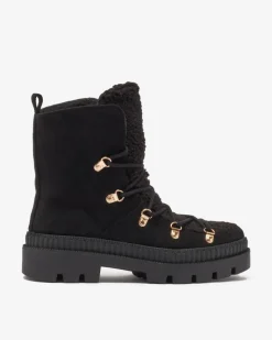 New Czarne damskie ocieplane botki typu trapery z kożuszkiem Lery Walk Trapery|Botki Sznurowane
