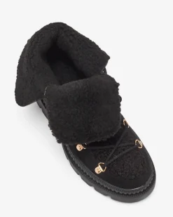 New Czarne damskie ocieplane botki typu trapery z kożuszkiem Lery Walk Trapery|Botki Sznurowane