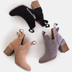 New Czarne damskie botki na kwadratowym słupku Darera Botki Bez Ocieplenia|Botki Na Słupku