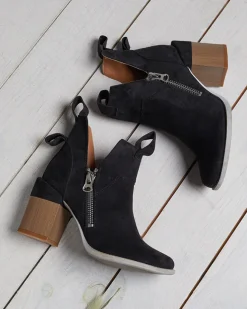 New Czarne damskie botki na kwadratowym słupku Darera Botki Bez Ocieplenia|Botki Na Słupku