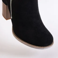 New Czarne damskie botki na kwadratowym słupku Darera Botki Bez Ocieplenia|Botki Na Słupku