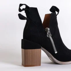 New Czarne damskie botki na kwadratowym słupku Darera Botki Bez Ocieplenia|Botki Na Słupku