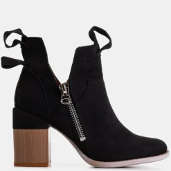 New Czarne damskie botki na kwadratowym słupku Darera Botki Bez Ocieplenia|Botki Na Słupku