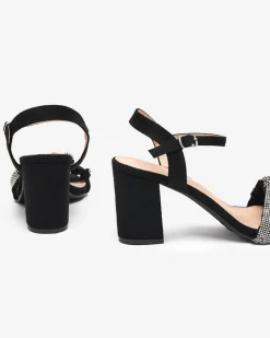 Discount Czarne damskie sandałki na słupku z cyrkoniami Triesta Buty Na Wielkie Wyjście|Sandały Na Słupku