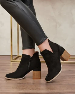 Sale Czarne damskie botki na słupku Ricteas Botki Z Delikatnym Ociepleniem|Botki Na Słupku