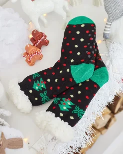 Clearance Czarne damskie skarpetki ze świątecznym wzorem Skarpetki
