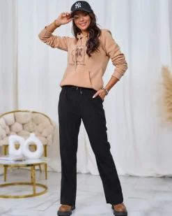 Online Czarne damskie sztruksowe spodnie materiałowe Spodnie Materiałowe