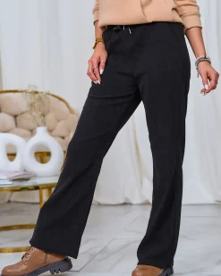 Online Czarne damskie sztruksowe spodnie materiałowe Spodnie Materiałowe
