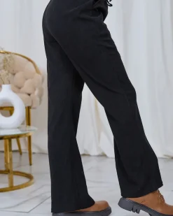Online Czarne damskie sztruksowe spodnie materiałowe Spodnie Materiałowe
