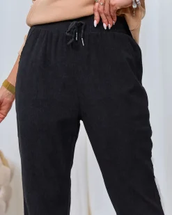Online Czarne damskie sztruksowe spodnie materiałowe Spodnie Materiałowe
