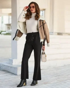 Online Czarne damskie sztruksowe spodnie materiałowe Spodnie Materiałowe