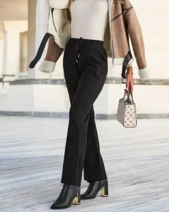 Online Czarne damskie sztruksowe spodnie materiałowe Spodnie Materiałowe