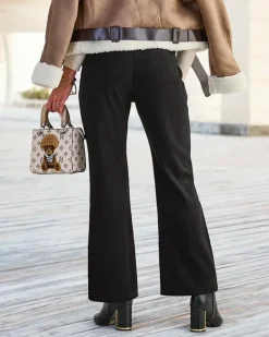 Online Czarne damskie sztruksowe spodnie materiałowe Spodnie Materiałowe