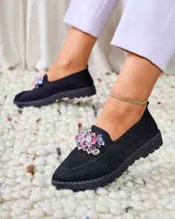 Best Czarne damskie zdobione półbuty slip on Enweta Półbuty