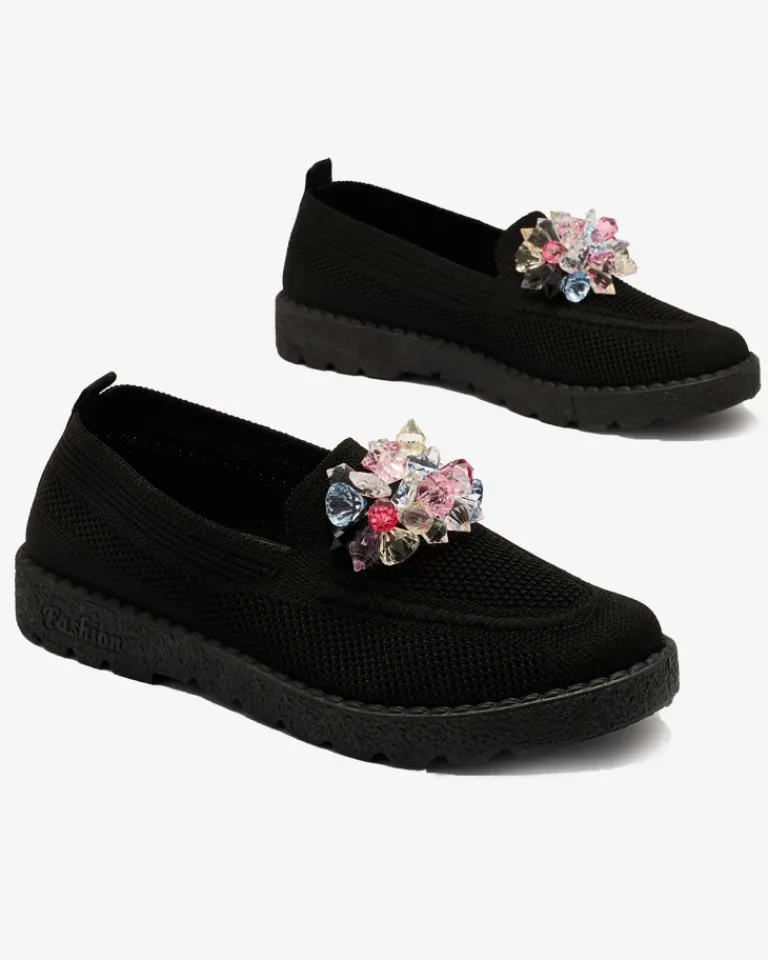 Best Czarne damskie zdobione półbuty slip on Enweta Półbuty