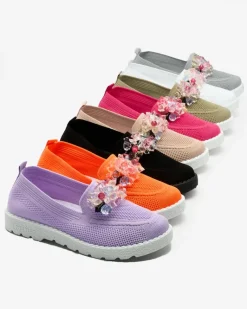 Best Czarne damskie zdobione półbuty slip on Enweta Półbuty