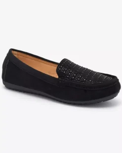 New Czarne damskie mokasyny z cyrkoniami Bretika Mokasyny Na Płaskiej Podeszwie