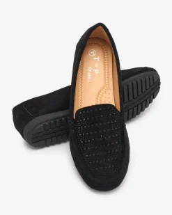 New Czarne damskie mokasyny z cyrkoniami Bretika Mokasyny Na Płaskiej Podeszwie