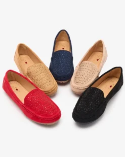 New Czarne damskie mokasyny z cyrkoniami Bretika Mokasyny Na Płaskiej Podeszwie