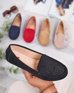 New Czarne damskie mokasyny z cyrkoniami Bretika Mokasyny Na Płaskiej Podeszwie